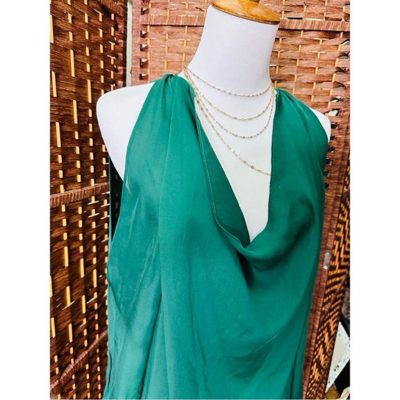 Haute Hippie Emerald Green Silk Cold Shoulder Blouse Med Cowl Neck - Picture 6 of 7